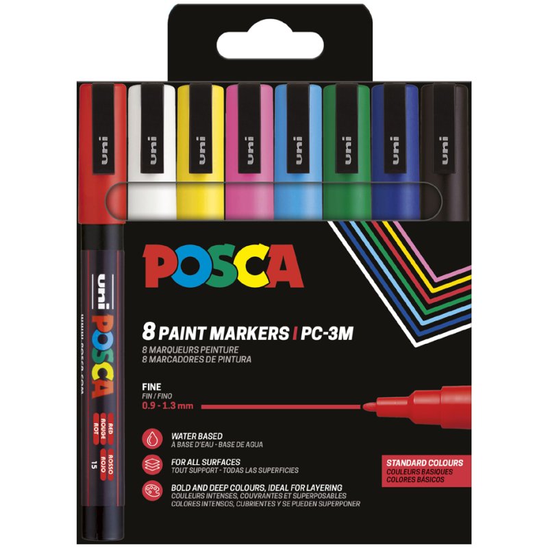 POSCA stylos à pigment PC3M, couleurs pastel, 0,9-1,3 mm, 8 pièces